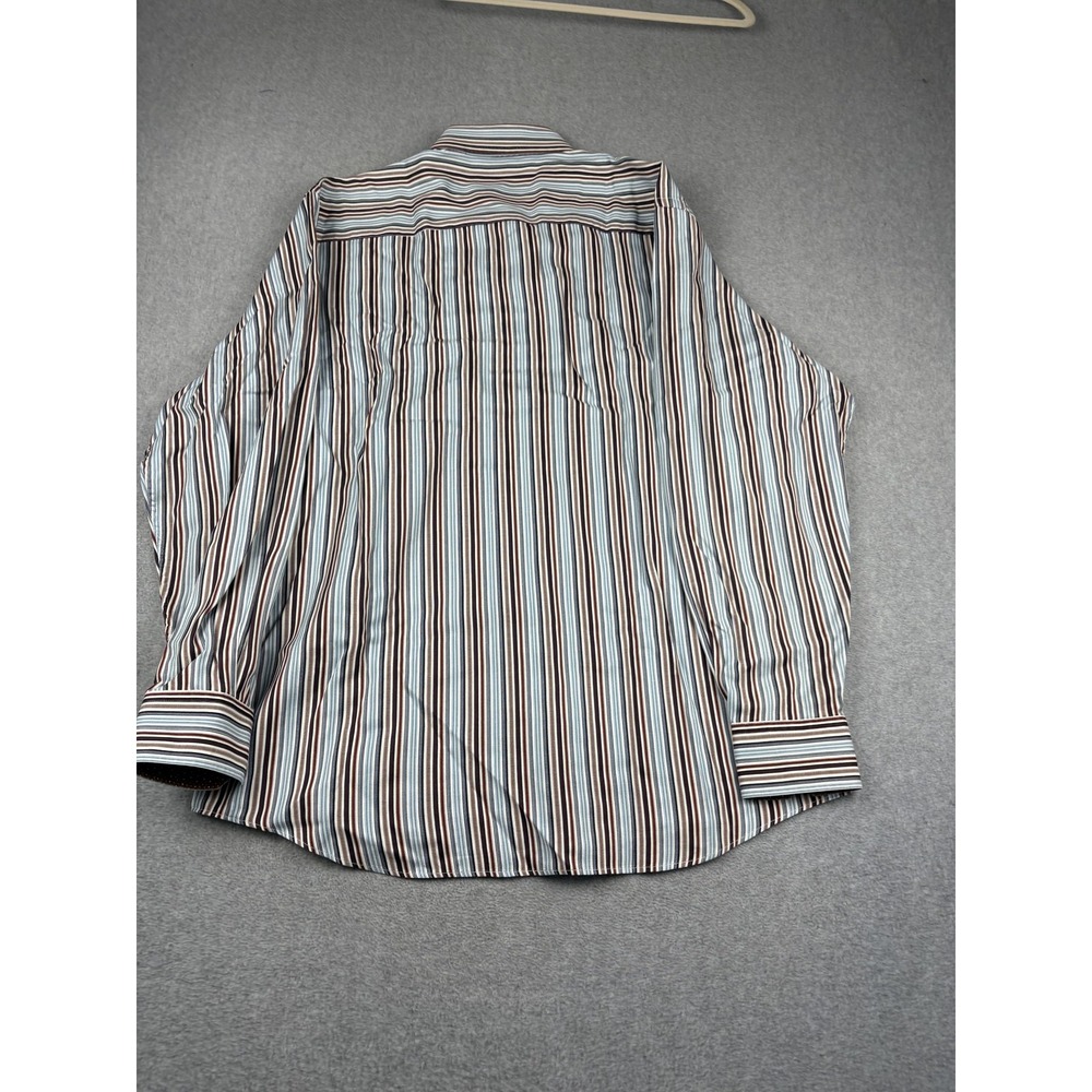 Bugatchi Shirt Mens XL Blue Brown Striped Button Down Long Sleeve Dress Casual - Picture 7 of 8